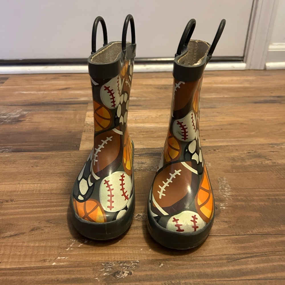 Kids Waterproof Sports Print Rain Boots - Brown/Orange